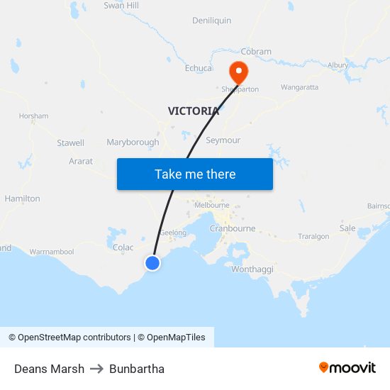 Deans Marsh to Bunbartha map