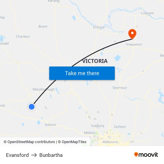 Evansford to Bunbartha map