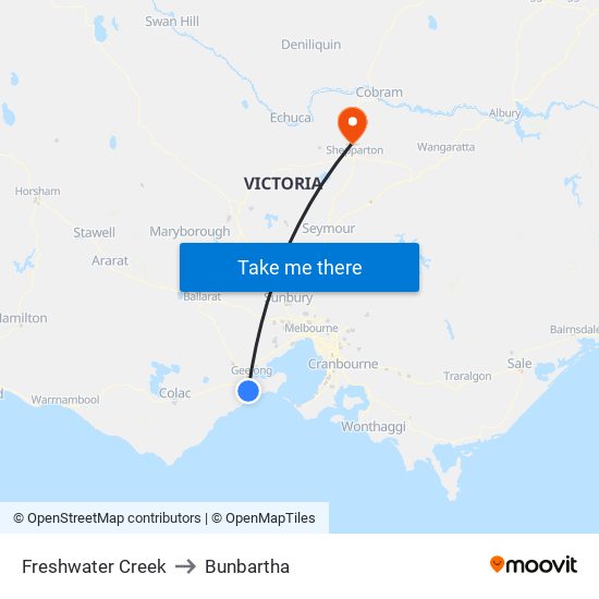 Freshwater Creek to Bunbartha map