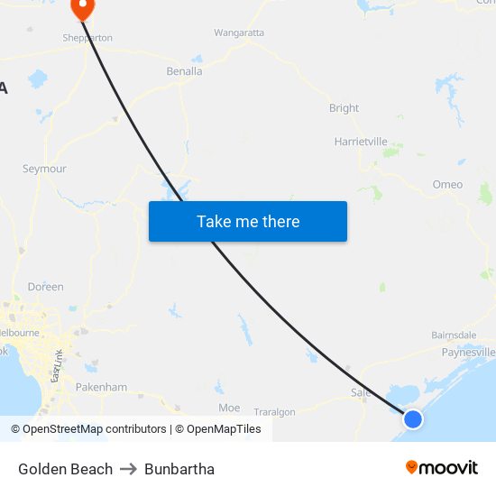 Golden Beach to Bunbartha map