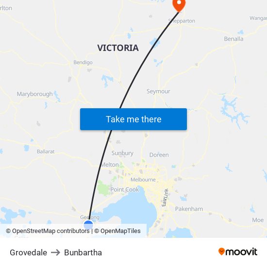 Grovedale to Bunbartha map