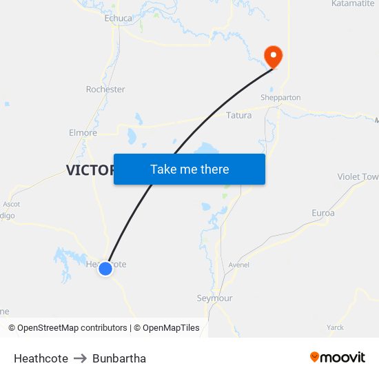 Heathcote to Bunbartha map