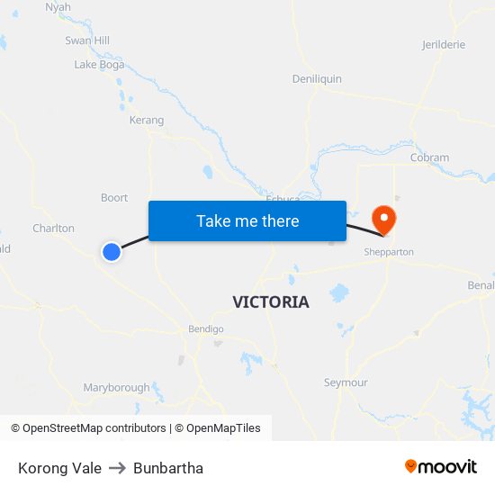 Korong Vale to Bunbartha map