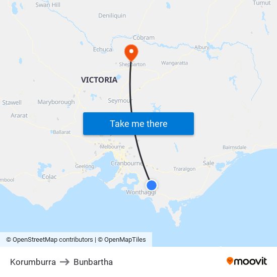 Korumburra to Bunbartha map