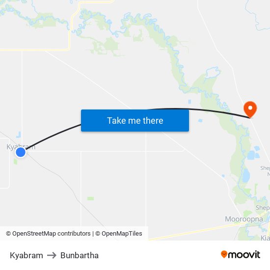 Kyabram to Bunbartha map