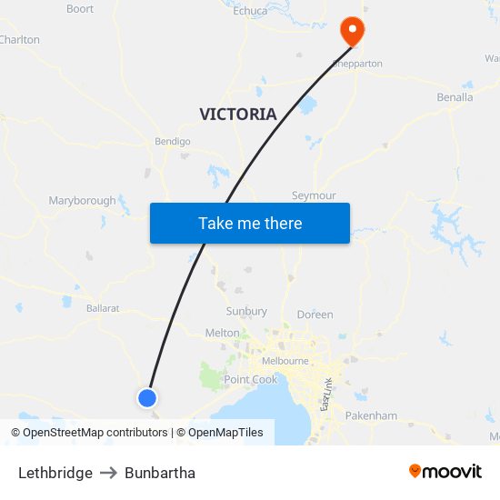 Lethbridge to Bunbartha map