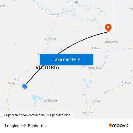 Longlea to Bunbartha map