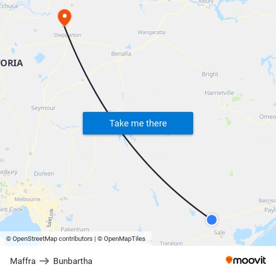 Maffra to Bunbartha map