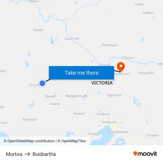 Murtoa to Bunbartha map