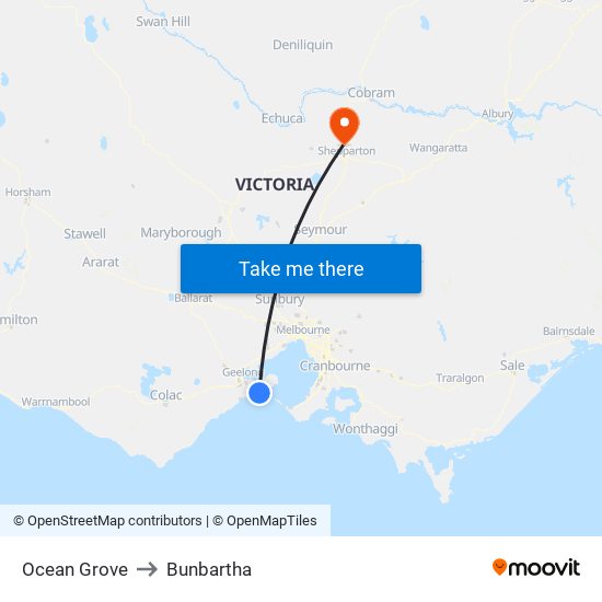 Ocean Grove to Bunbartha map