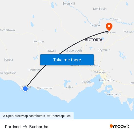 Portland to Bunbartha map