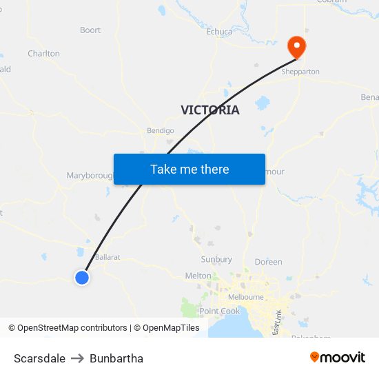 Scarsdale to Bunbartha map