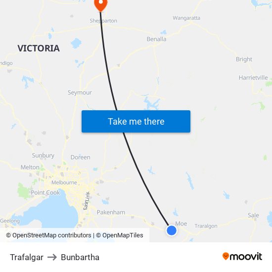 Trafalgar to Bunbartha map