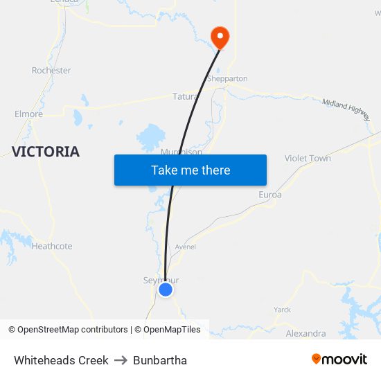Whiteheads Creek to Bunbartha map
