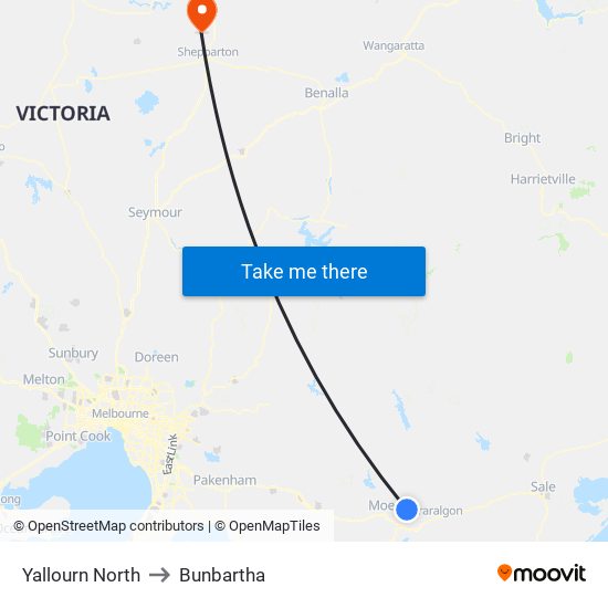 Yallourn North to Bunbartha map