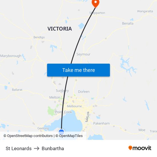 St Leonards to Bunbartha map