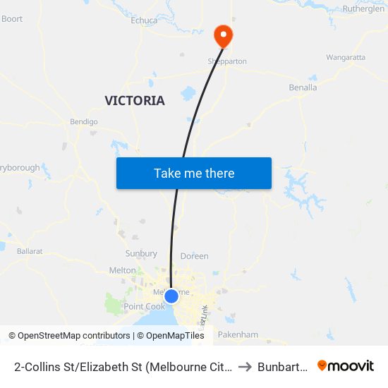 2-Collins St/Elizabeth St (Melbourne City) to Bunbartha map
