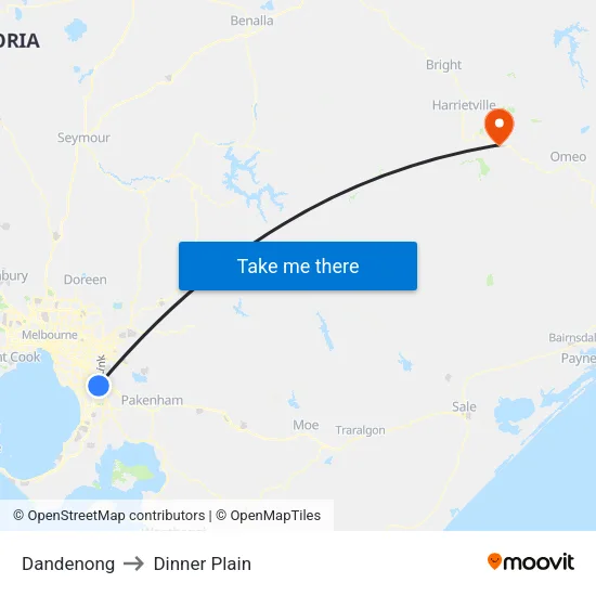 Dandenong to Dinner Plain map