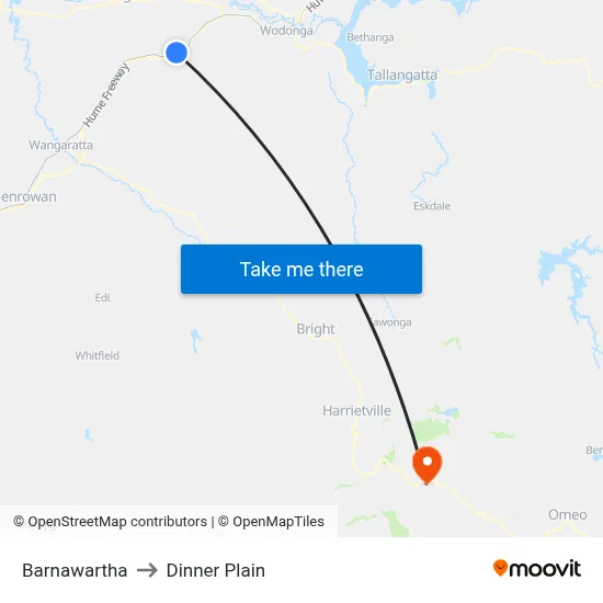Barnawartha to Dinner Plain map
