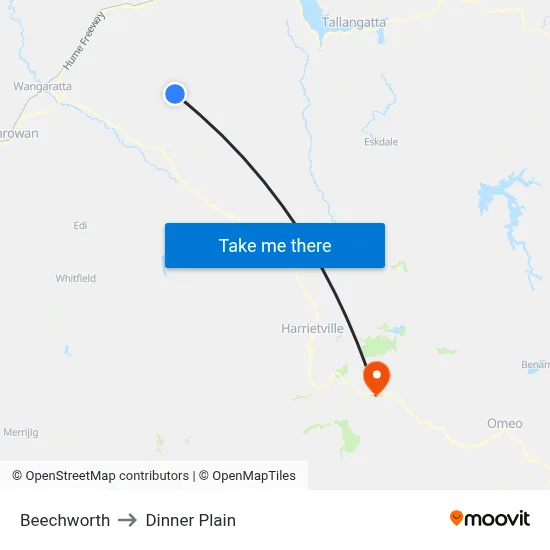 Beechworth to Dinner Plain map