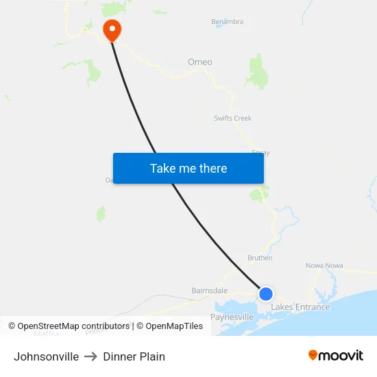 Johnsonville to Dinner Plain map