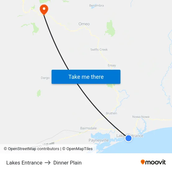 Lakes Entrance to Dinner Plain map
