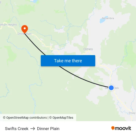 Swifts Creek to Dinner Plain map