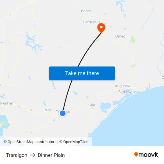 Traralgon to Dinner Plain map