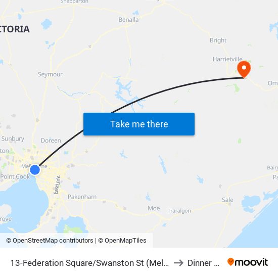 13-Federation Square/Swanston St (Melbourne City) to Dinner Plain map