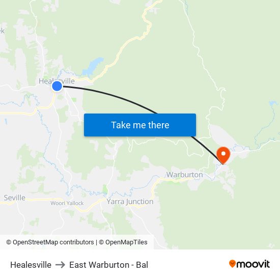 Healesville to East Warburton - Bal map