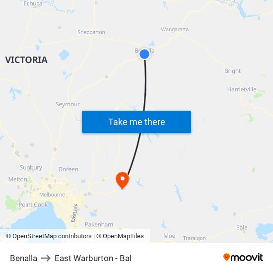 Benalla to East Warburton - Bal map