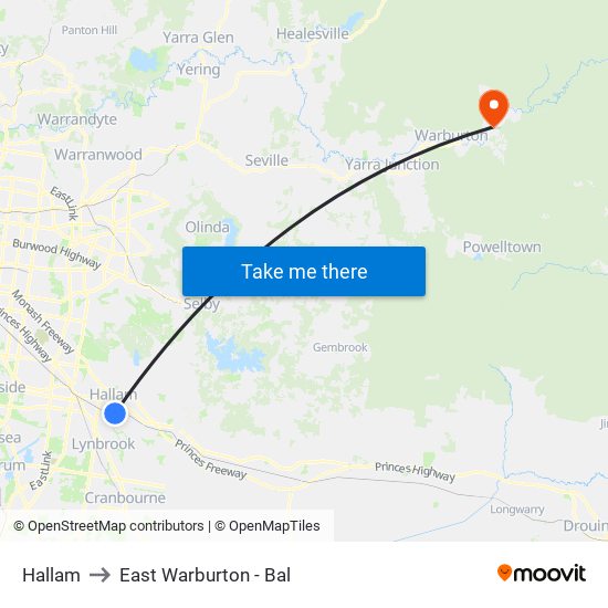 Hallam to East Warburton - Bal map