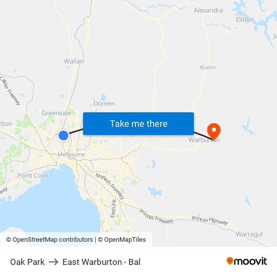 Oak Park to East Warburton - Bal map