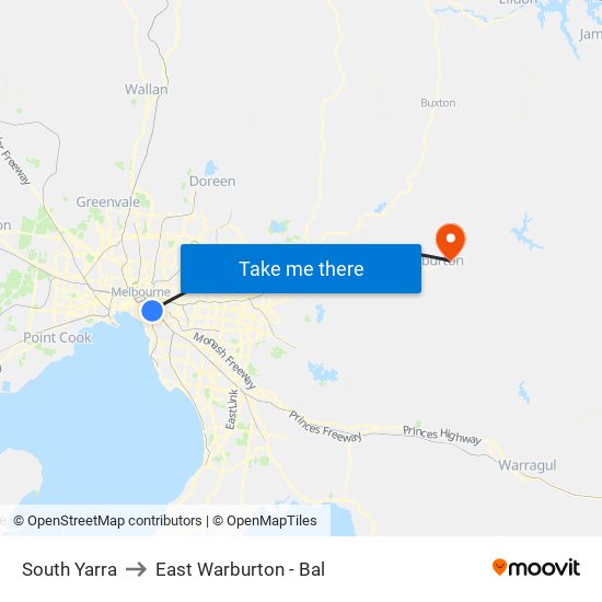 South Yarra to East Warburton - Bal map
