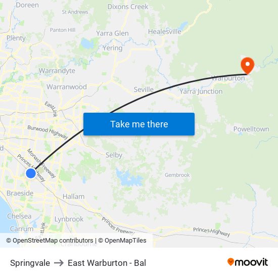 Springvale to East Warburton - Bal map