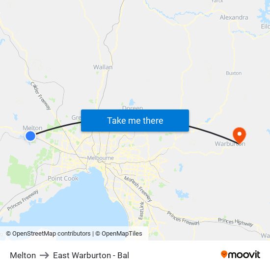 Melton to East Warburton - Bal map