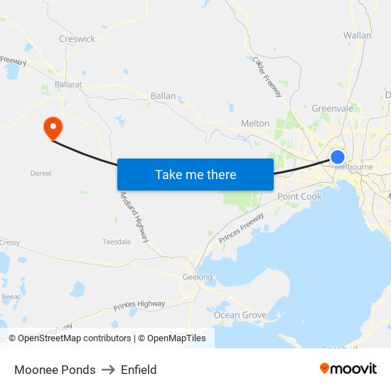 Moonee Ponds to Enfield map