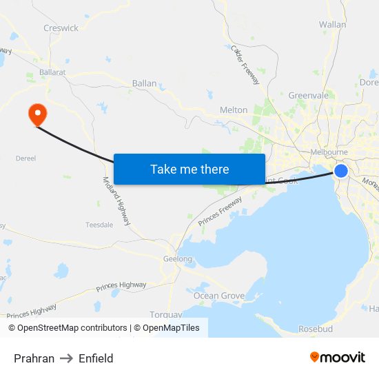 Prahran to Enfield map