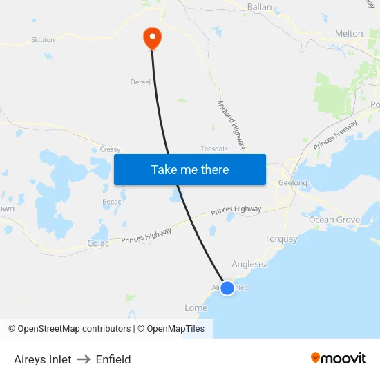 Aireys Inlet to Enfield map