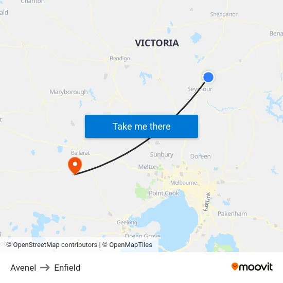 Avenel to Enfield map