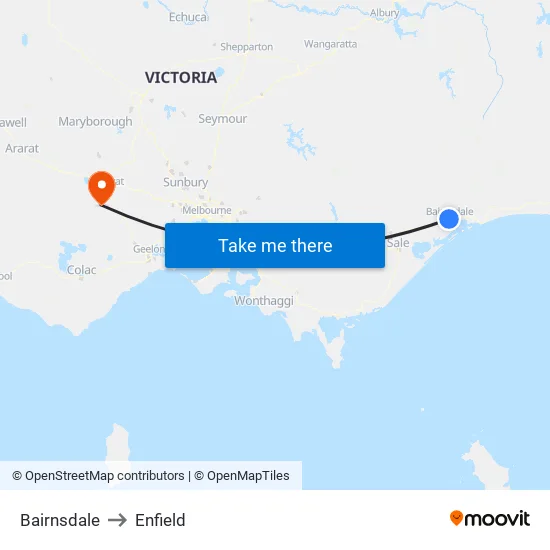 Bairnsdale to Enfield map
