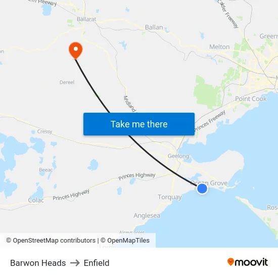 Barwon Heads to Enfield map