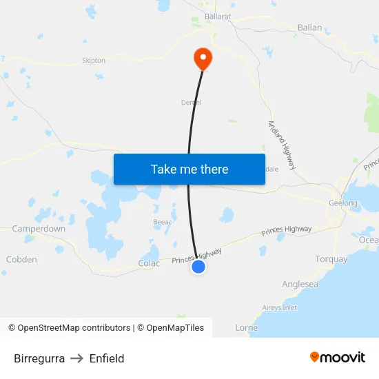 Birregurra to Enfield map
