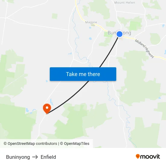 Buninyong to Enfield map