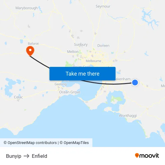 Bunyip to Enfield map