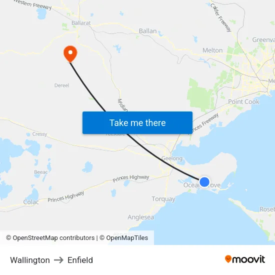 Wallington to Enfield map