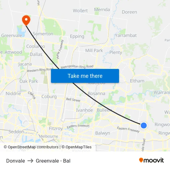 Donvale to Greenvale - Bal map