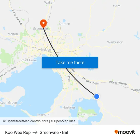 Koo Wee Rup to Greenvale - Bal map