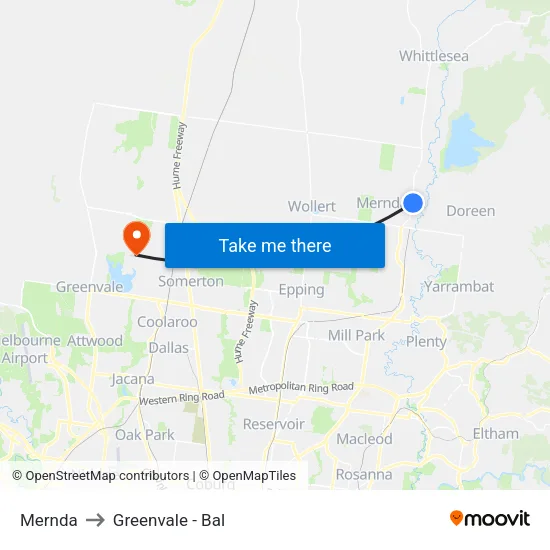 Mernda to Greenvale - Bal map
