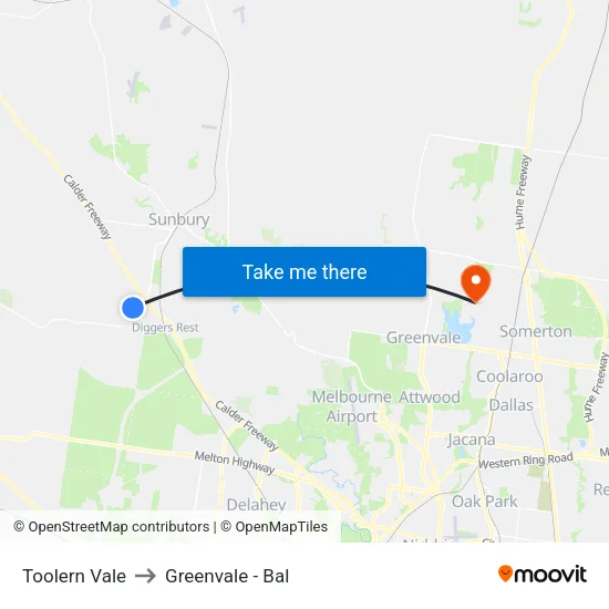 Toolern Vale to Greenvale - Bal map